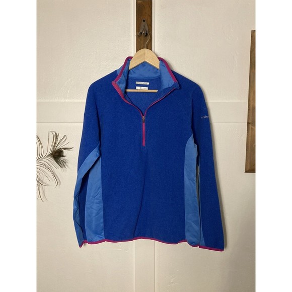 Women’s Columbia Omni-Wick Zip Neck Long Sleeve Blue Fleece Sweater Jacket Sz LG - Picture 1 of 13